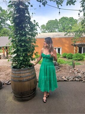 T.J.Maxx Green Ruffled Smocked Midi Dress